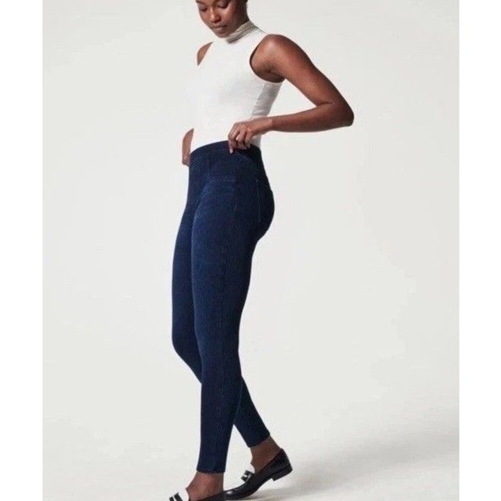SPANX Jean-ish Ankle Leggings in Twilight Rinse Dark Wash Pull On Size 1X